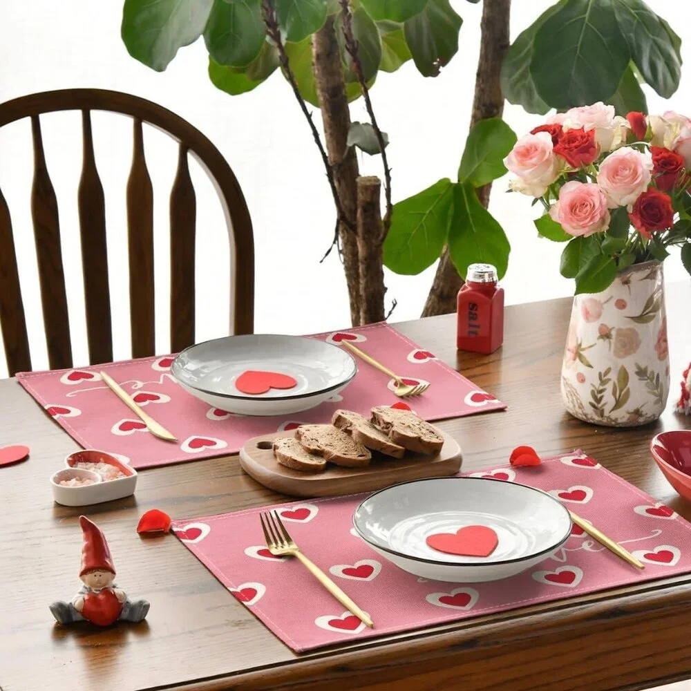 Artoid Mode Valentine Love Heart Pink Placemats Set of 4 12x18” Table Mats